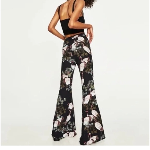 Elegant Black Floral Women's Flare Pants - Picture 2 of 10